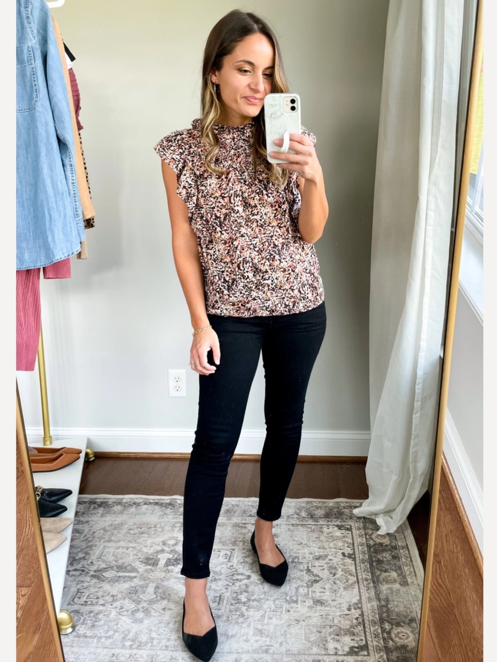 Loft flutter sleeve and ruffle neck blouse size S